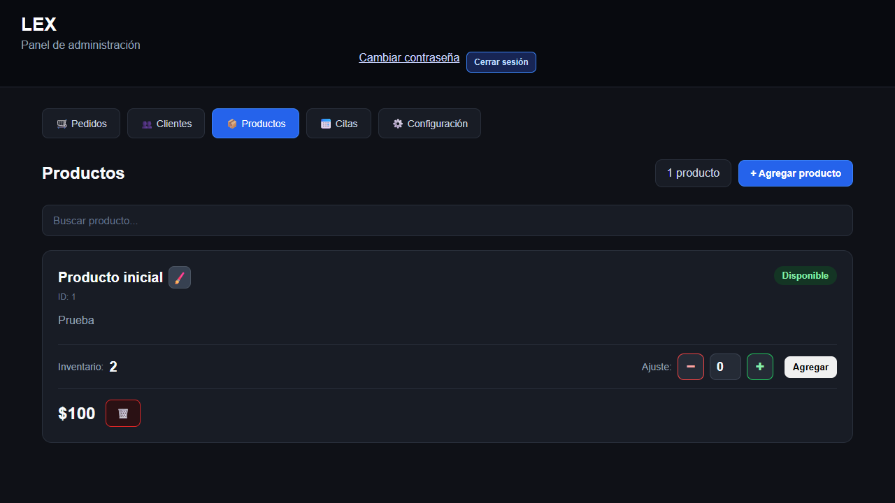Catálogo de productos en LEX